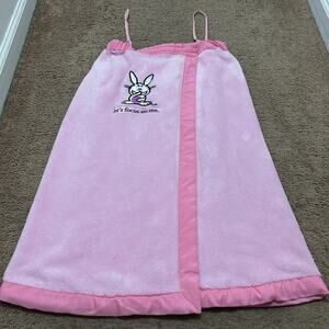 Y2K Jim Benson Happy Bunny “Let’s Focus On Me” Wrap Towel Pink One Size Vtg Robe